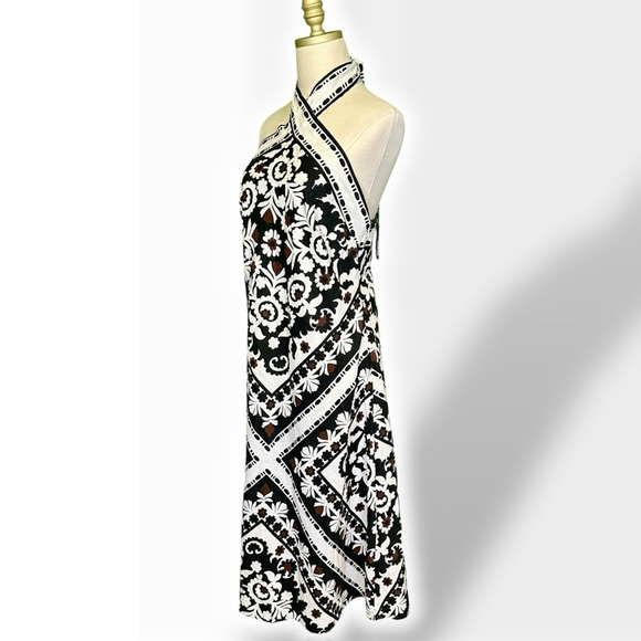 NWT Ann Taylor ‘Scarf Print Linen Blend Crossover Halter Dress’ in Black Size 2 - Picture 8 of 16